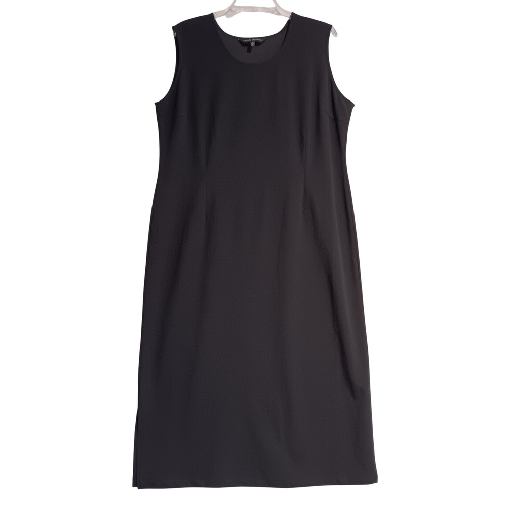 Ming Wang Midi Shift Dress Womens L Black Excellent Sleeveless Knit Scoop Neck
